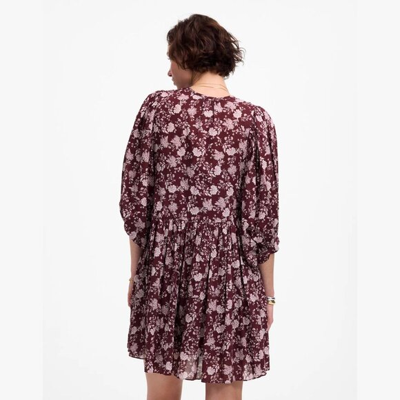 New! Madewell Olivia Floral Splitneck Puff-Sleeve Mini Dress Medium 23312 - Picture 5 of 16